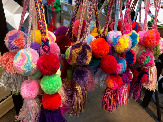Pastel Pom Pom Ornaments 3 poms on braided tassel